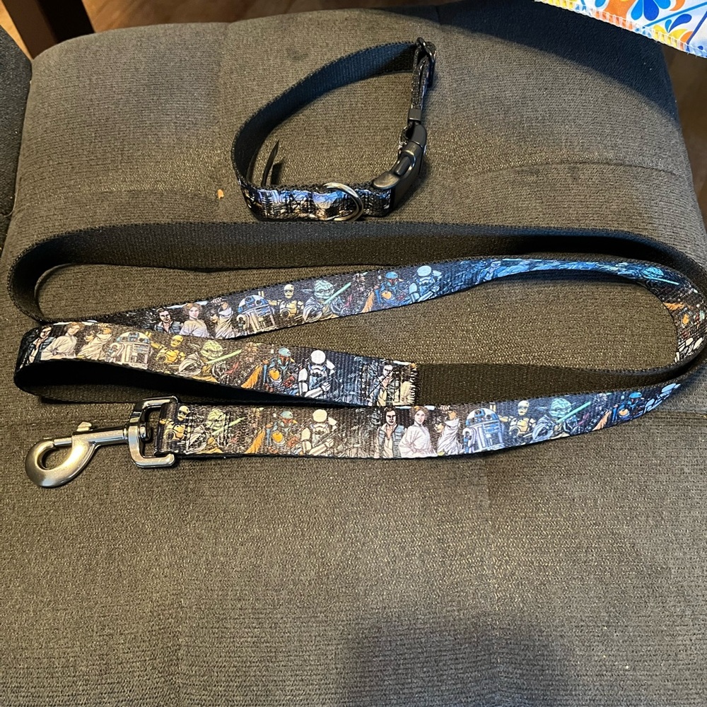 Star Wars Black Multicolor Character Print Dog Leash & Collar for small dog